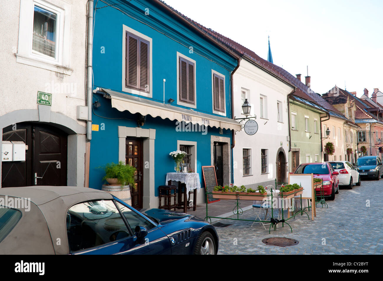 Restaurant, Upper Square, Ljubljana, Slovenia Stock Photo