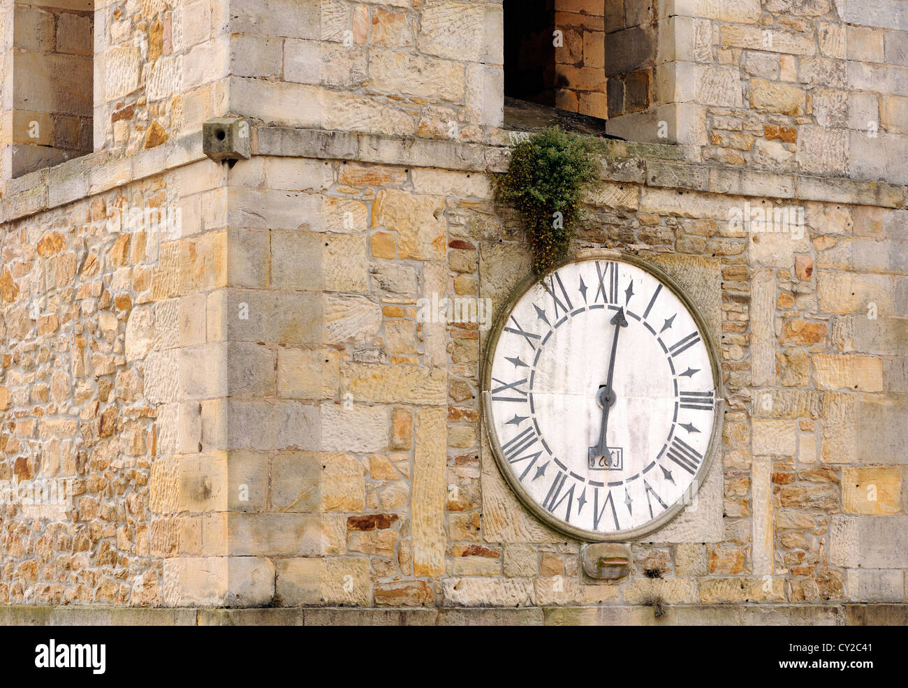 Clock with a single hand on the Torre del Reloj.  Lastres, Colunga, Asturias. Spain Stock Photo