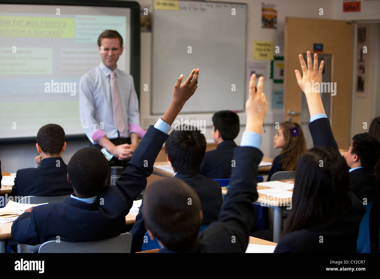 Teacher takes a class at Pimlico Academy, a modern secondary school providing aspirational education in London, UK. Stock Photo