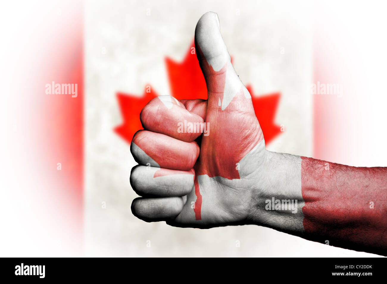 Thumbs up for to Canada Canadians, sporting metaphor we are going to win prevail,vote of confidence for country and people. Stock Photo