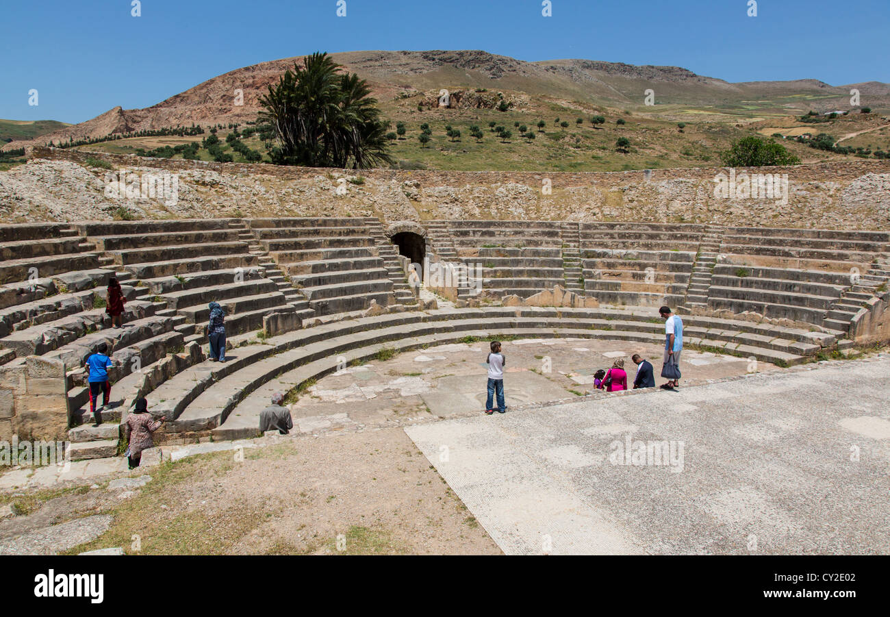 Ampitheater, Roman Ruins of Bulla Regia near Jendouba Tunisia Stock Photo