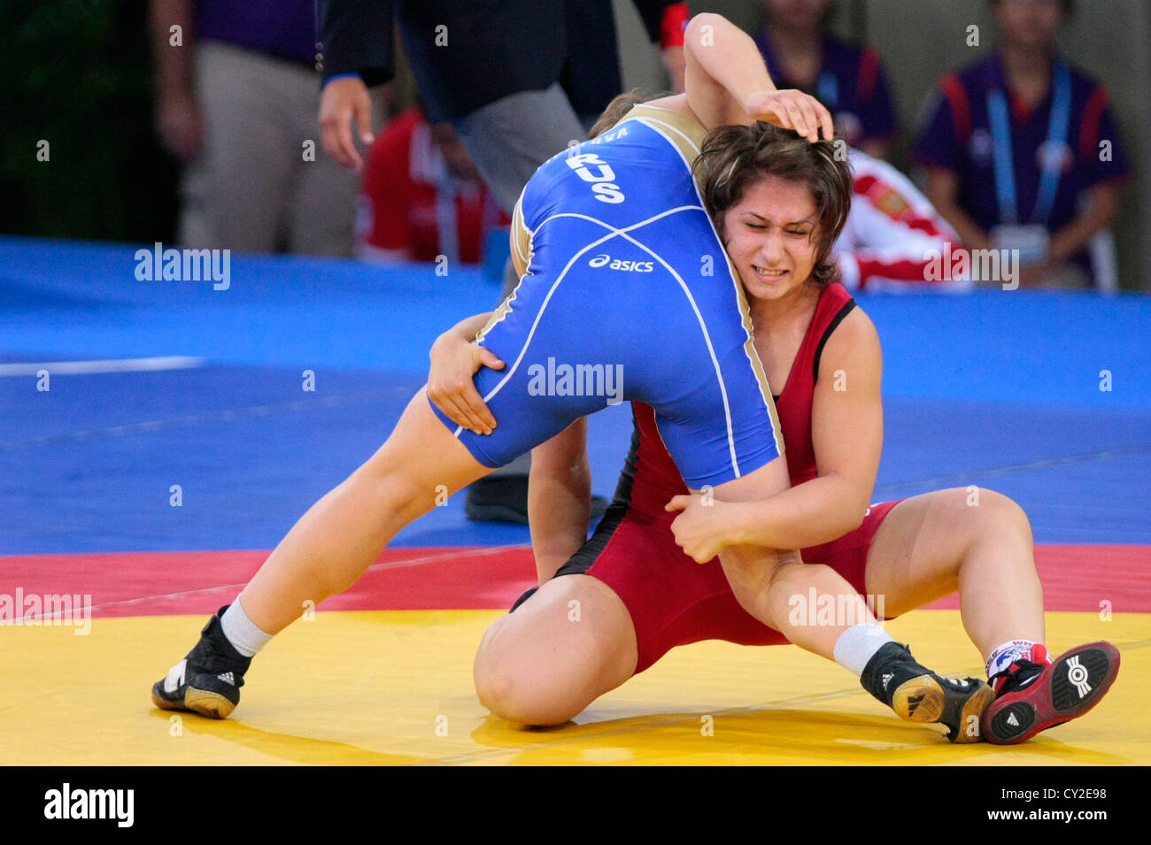 2010 Singapore Youth Olympic Games Women's Freestyle Wrestling (60KG) 3rd Place Playoffs Stock Photo