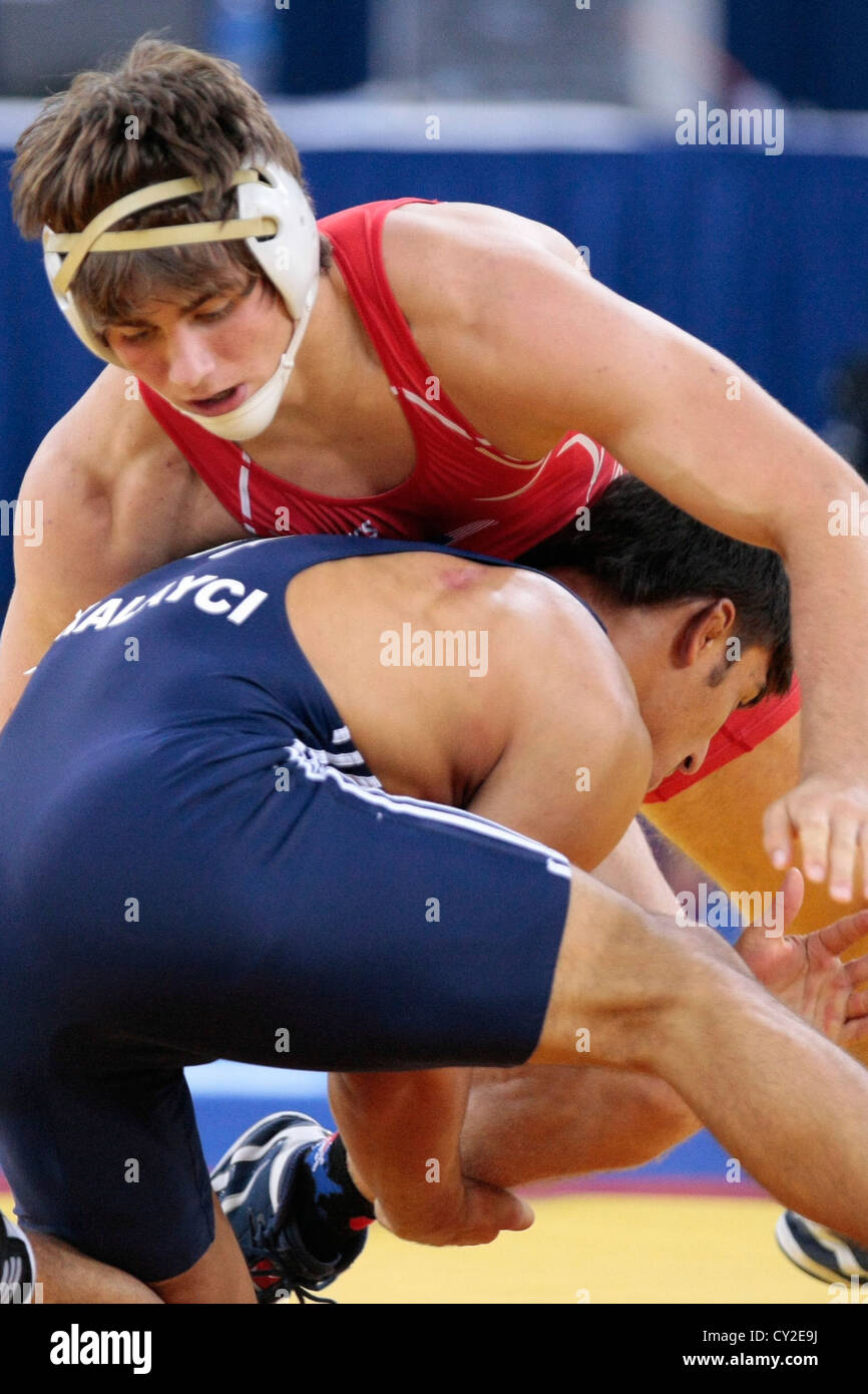2010 Singapore Youth Olympic Games Men's Freestyle Wrestling (76KG) finals Stock Photo