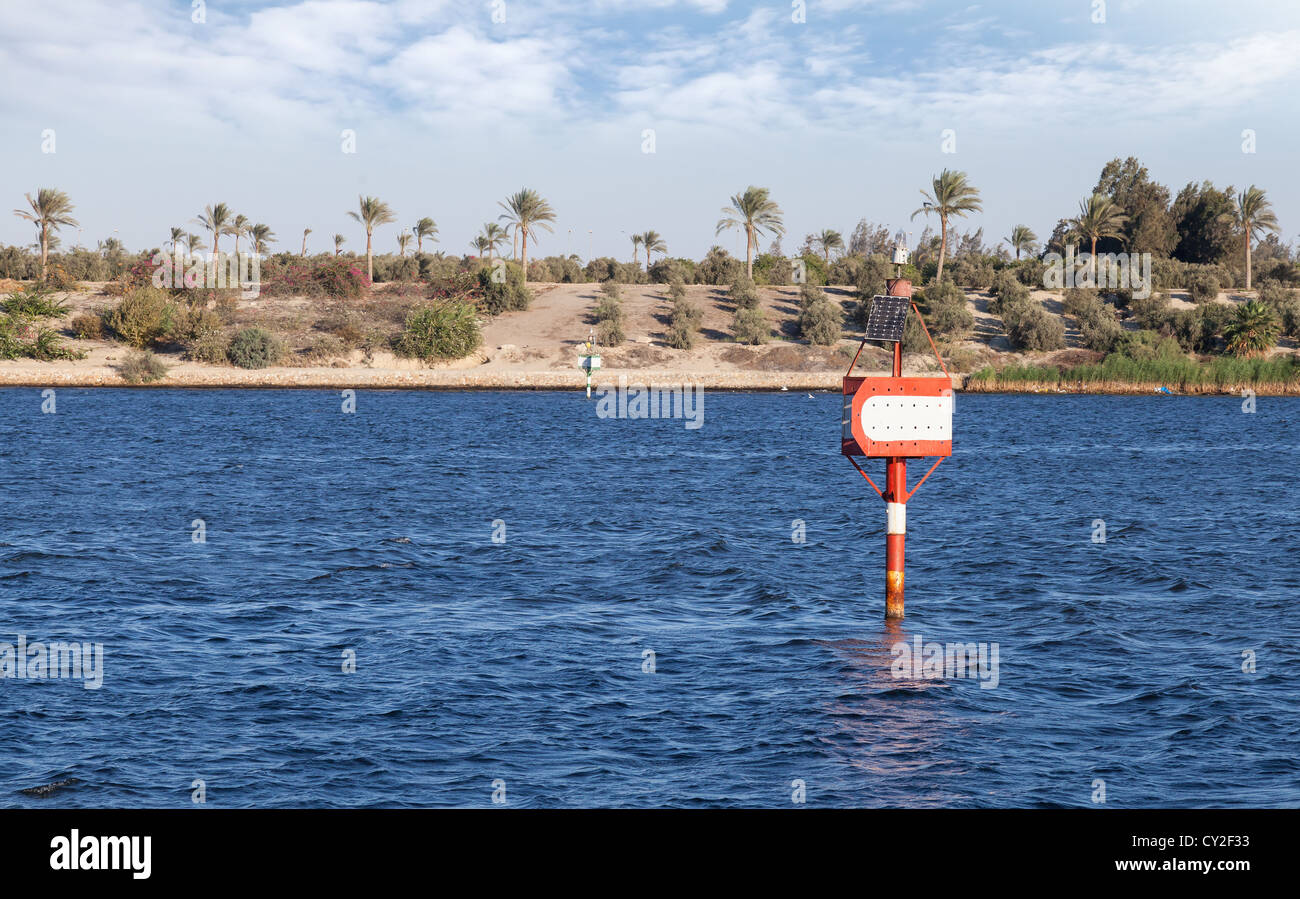 Suez canal navigation marks Stock Photo