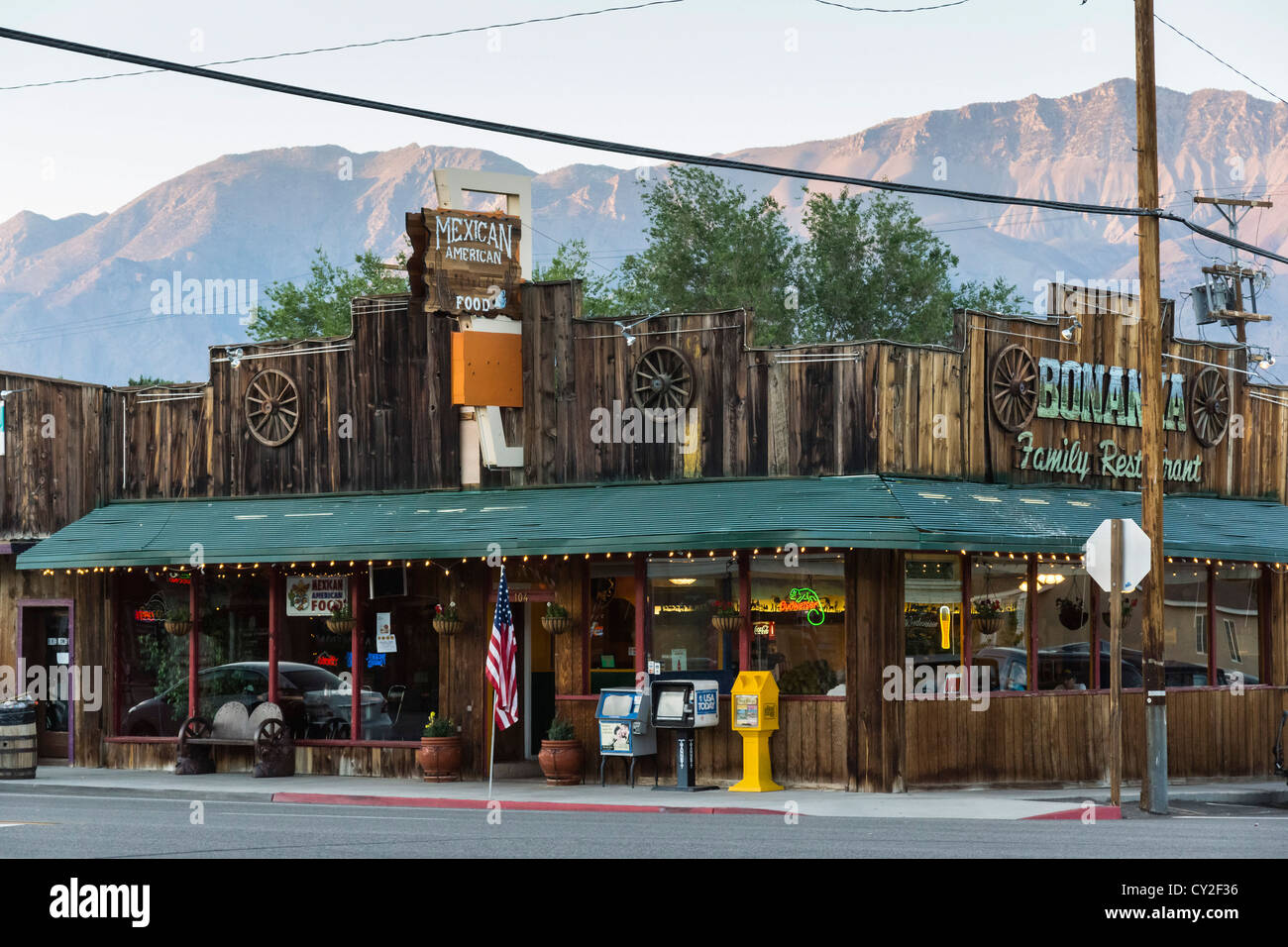 Lone Pine, small town America on Route 395 between Los Angles and Tahoe. Stock Photo