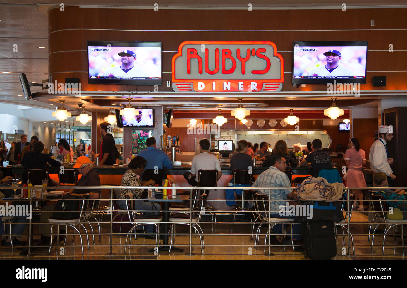 Ruby's Diner in George Bush International Airport in Houston, Texas - USA Stock Photo
