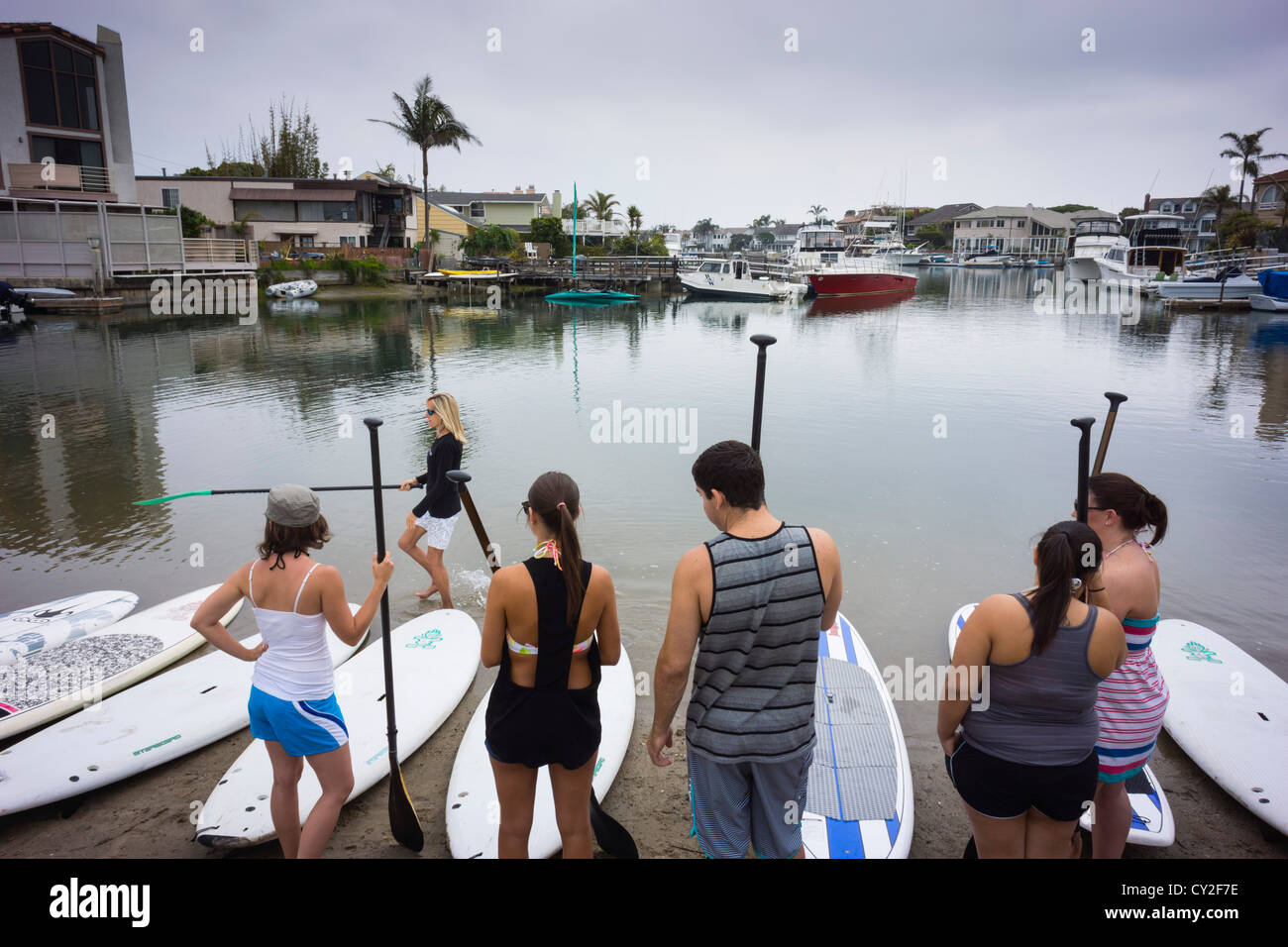 Sunset Beach and Huntington Harbor, south of Los Angeles, surfing