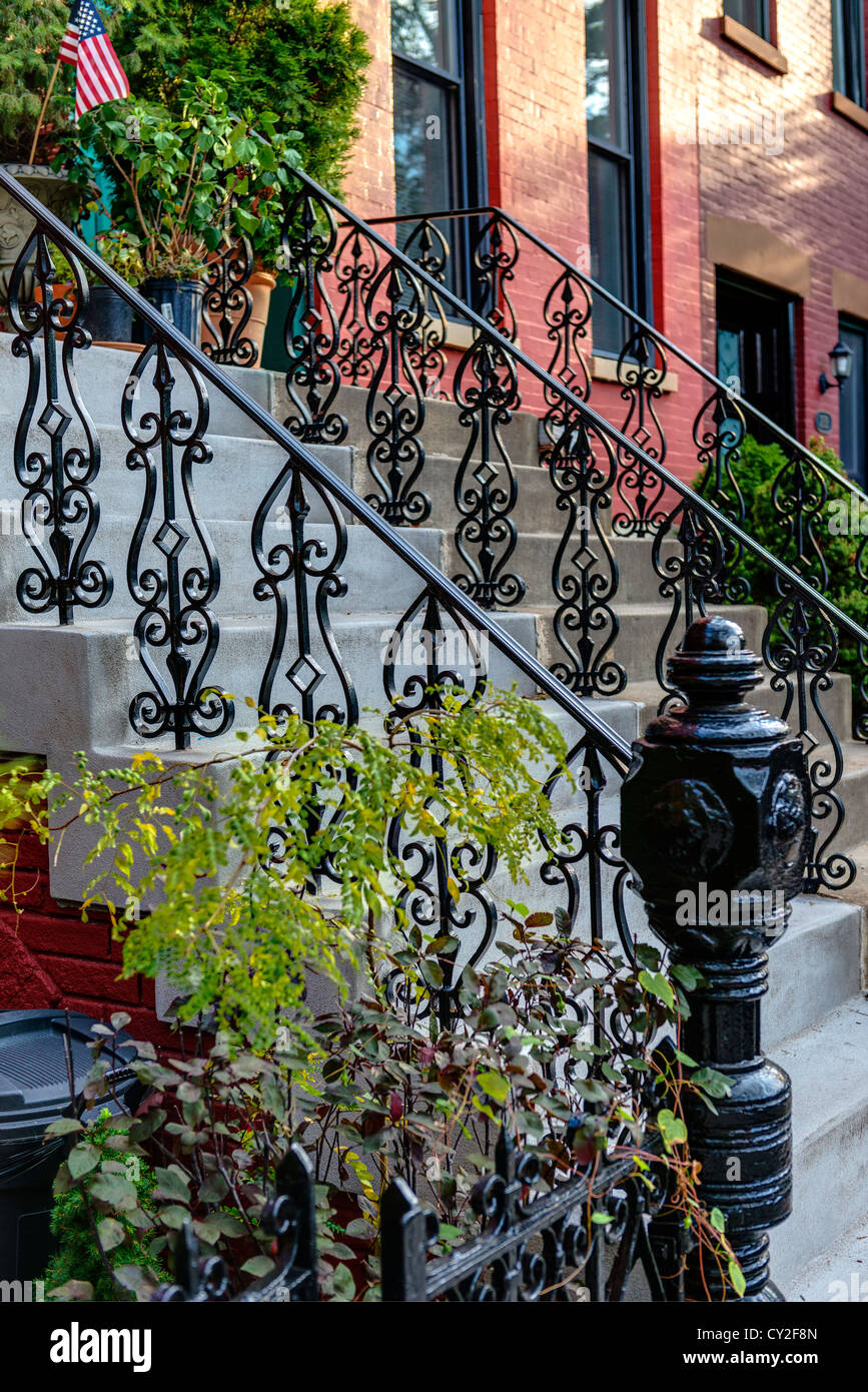 Iron railings along steps in Queens New York City Stock Photo Alamy