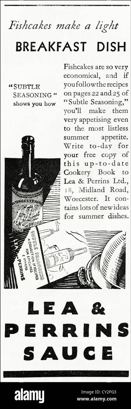 Original 1930s vintage print advertisement from English consumer magazine advertising Lea & Perrins Worcestershire sauce Worcester sauce Stock Photo