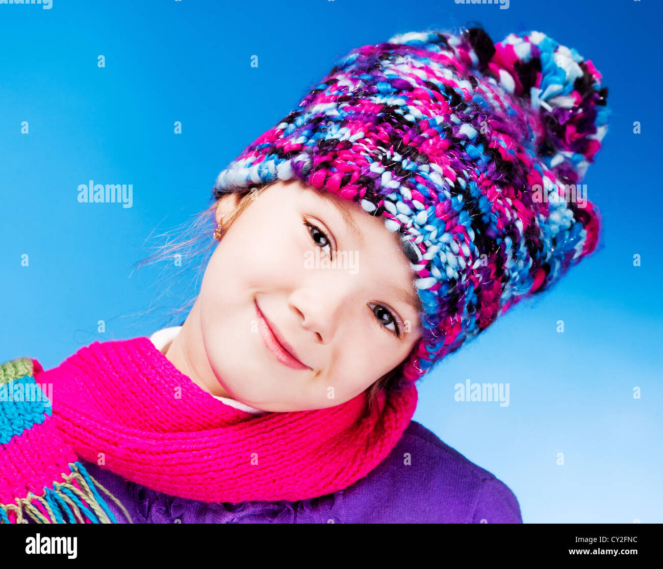 child wearing a hat, studio portrait Stock Photo Alamy