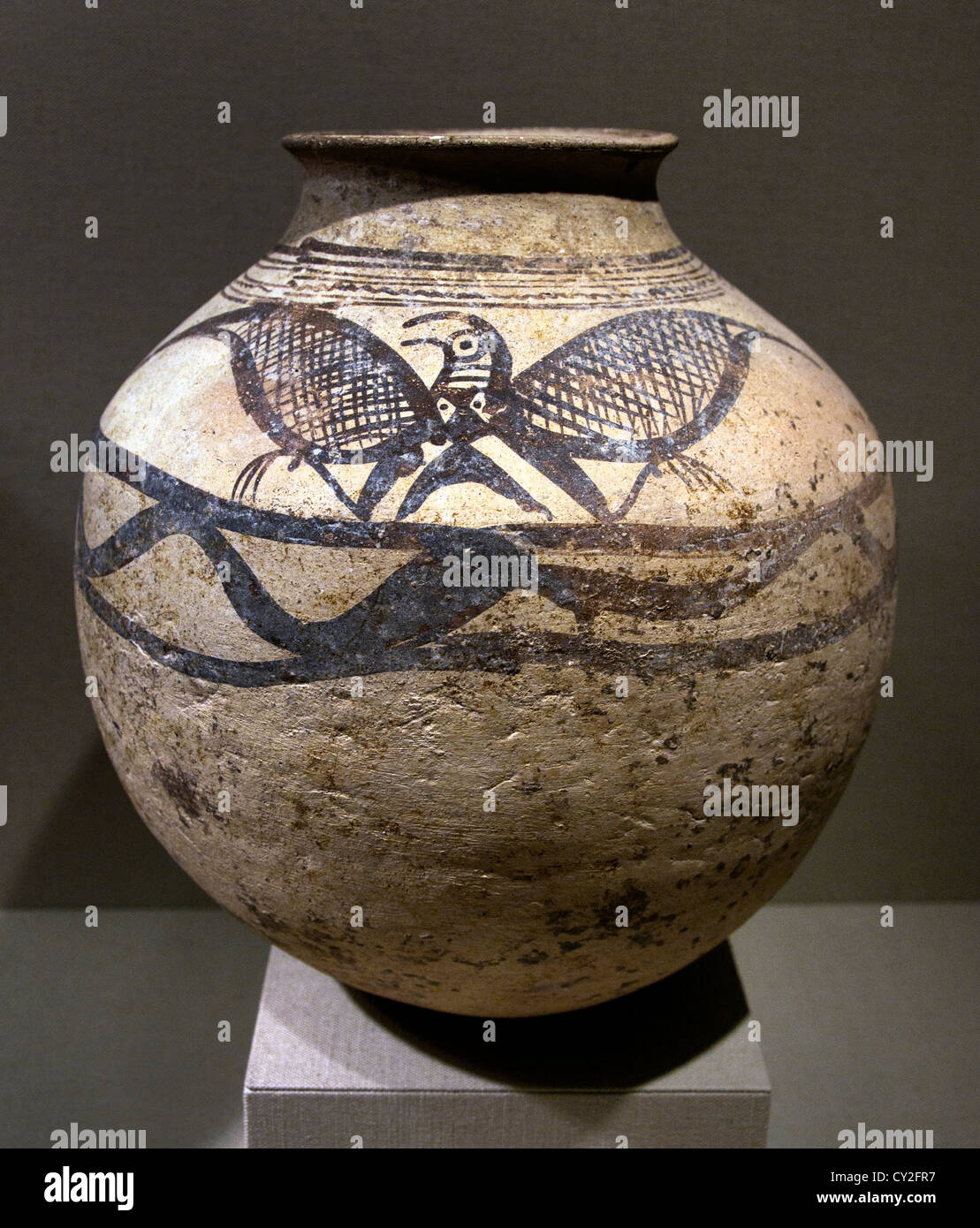 Jar with painted eagle Early Bronze Age  2500–1900 B.C. Western Iran  Ceramic 30 cm Ceramics Stock Photo