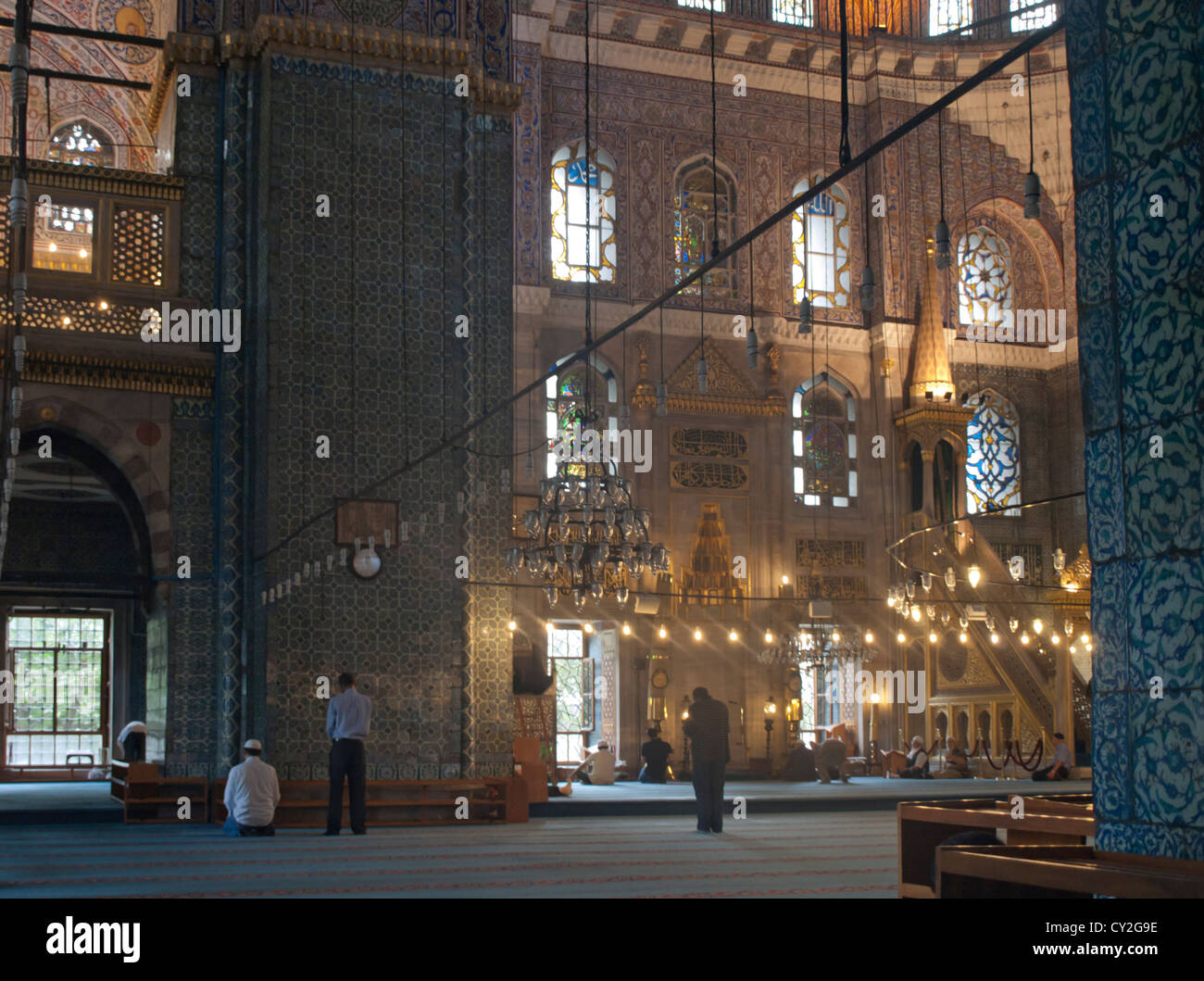 New Mosque Yeni camii in Istanbul Turkey ca 1640, interior with people ...