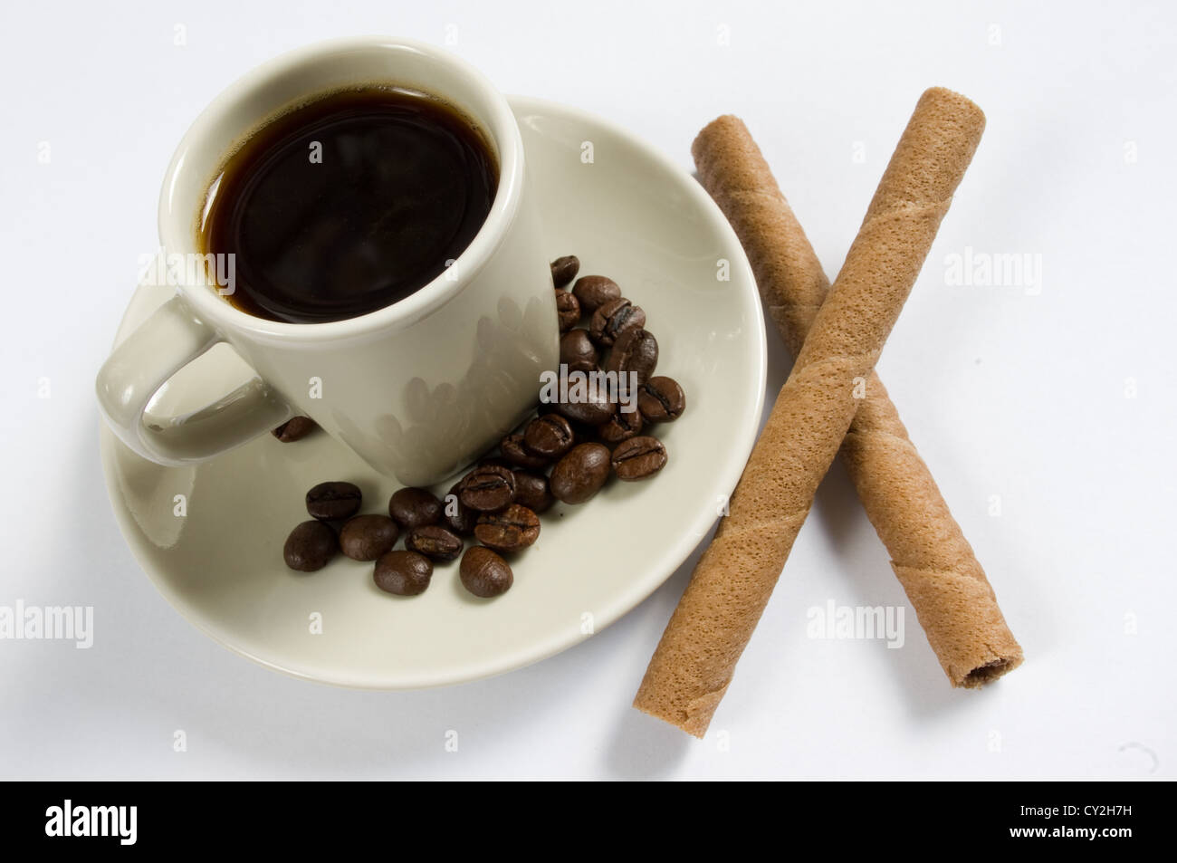 Coffee cup and coffee beans Stock Photo