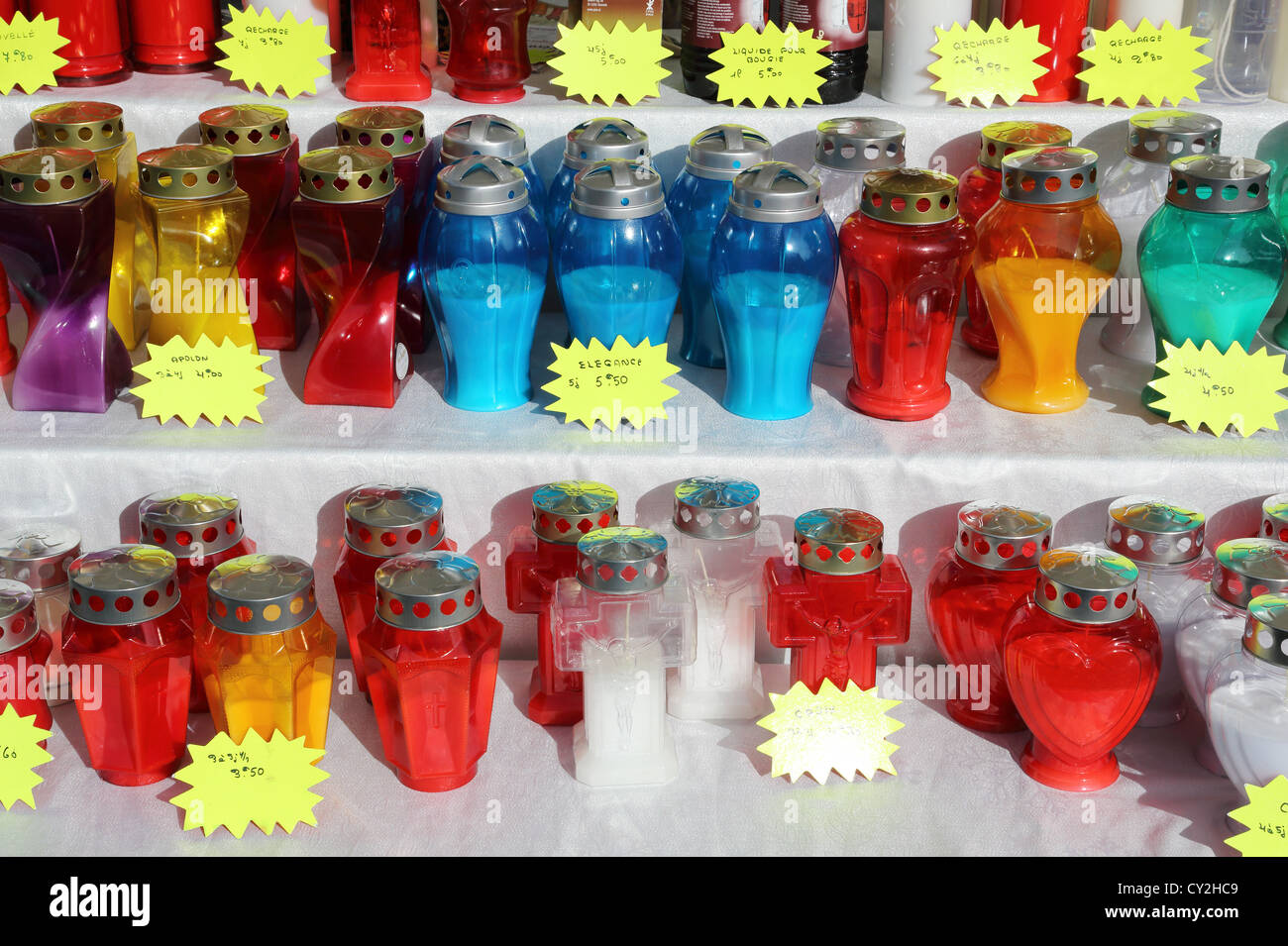 Votive Candles on farmers market, GournayenBray, Normandy, France