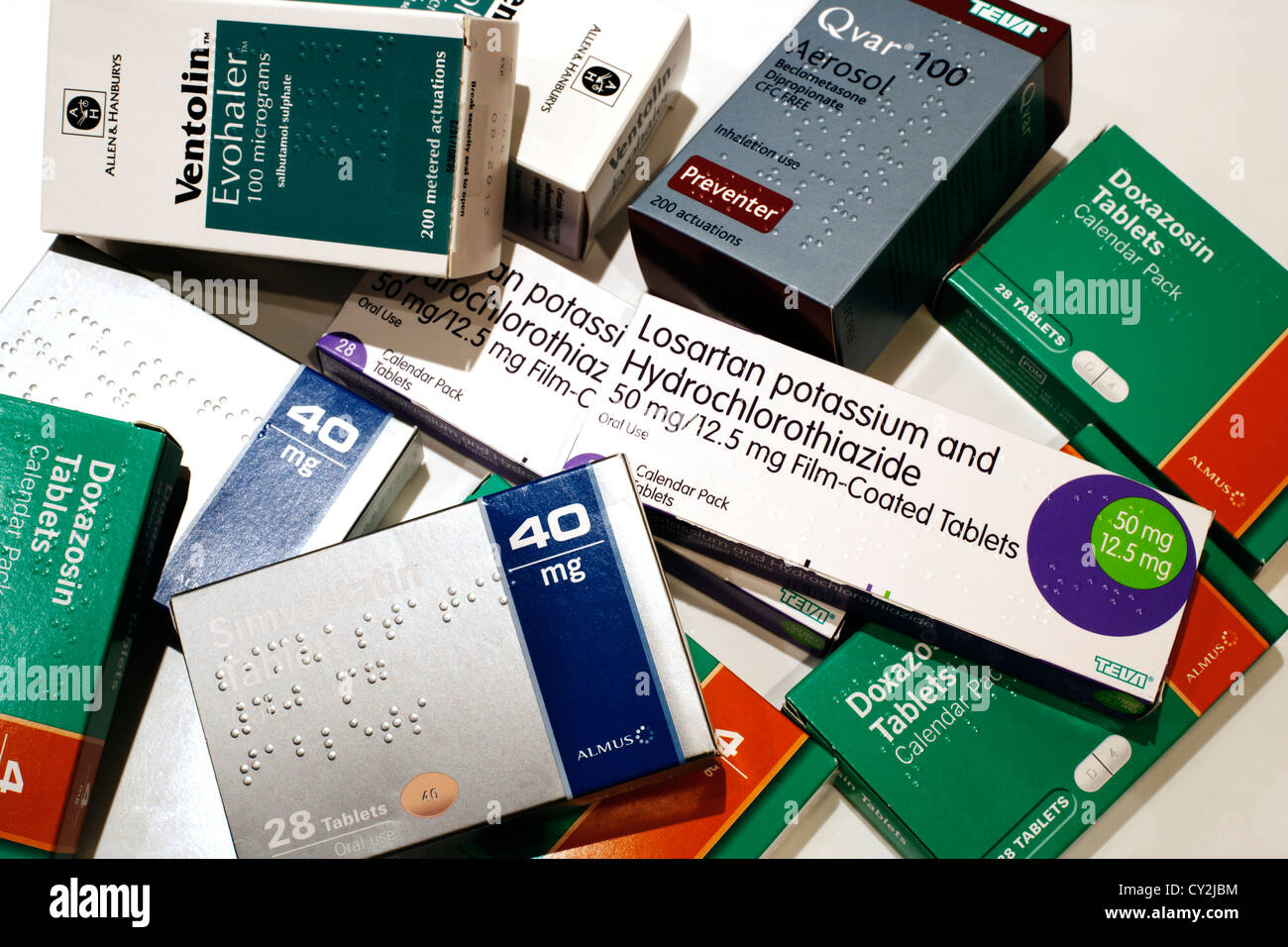 Medication for cardiology and asthma conditions, England, UK Stock Photo Alamy