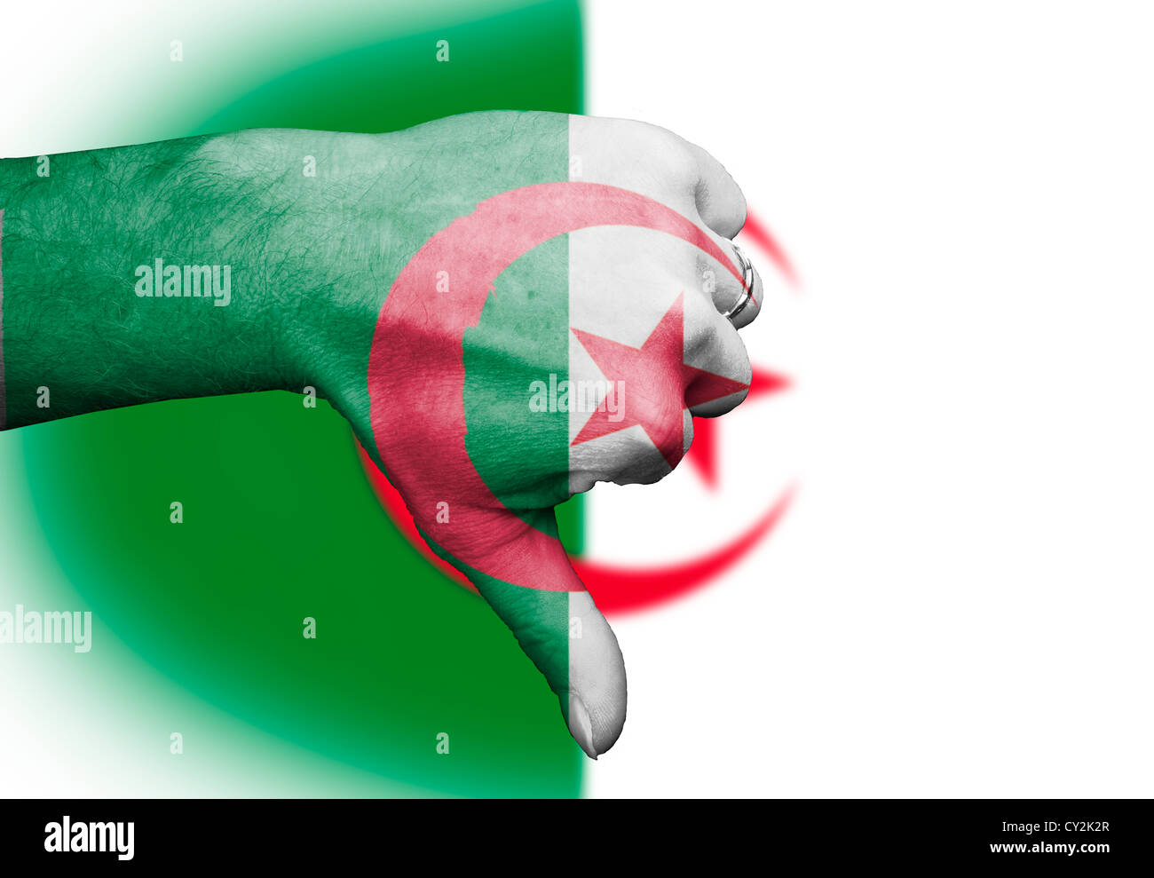 Thumbs down to the Algerians Algeria, sporting metaphor in rugby football all national sports team and derogatory slur Stock Photo