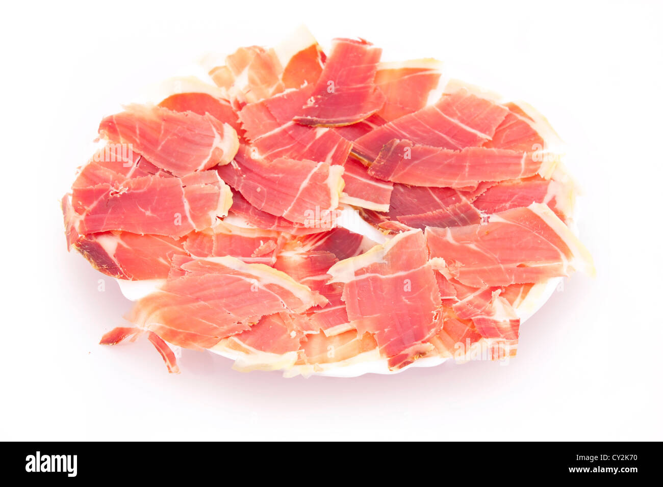 Delicious plate full of iberian ham. Serrano ham. Stock Photo