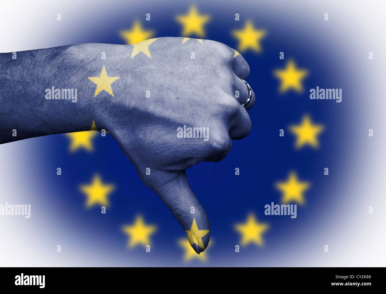 Thumbs down to the Europeans EU, sporting metaphor in rugby football all national sports team and derogatory slur on its people Stock Photo