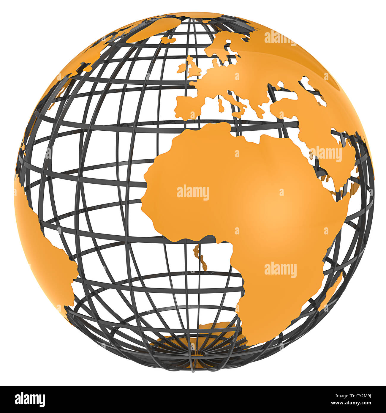 The Earth, Black frame structure. Orange continents. Isolated. Stock Photo