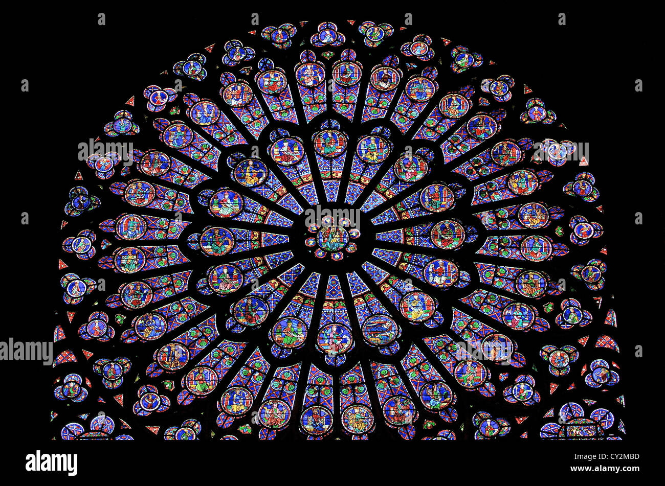 Stain glass window detail in Notre Dame Church, Paris Stock Photo