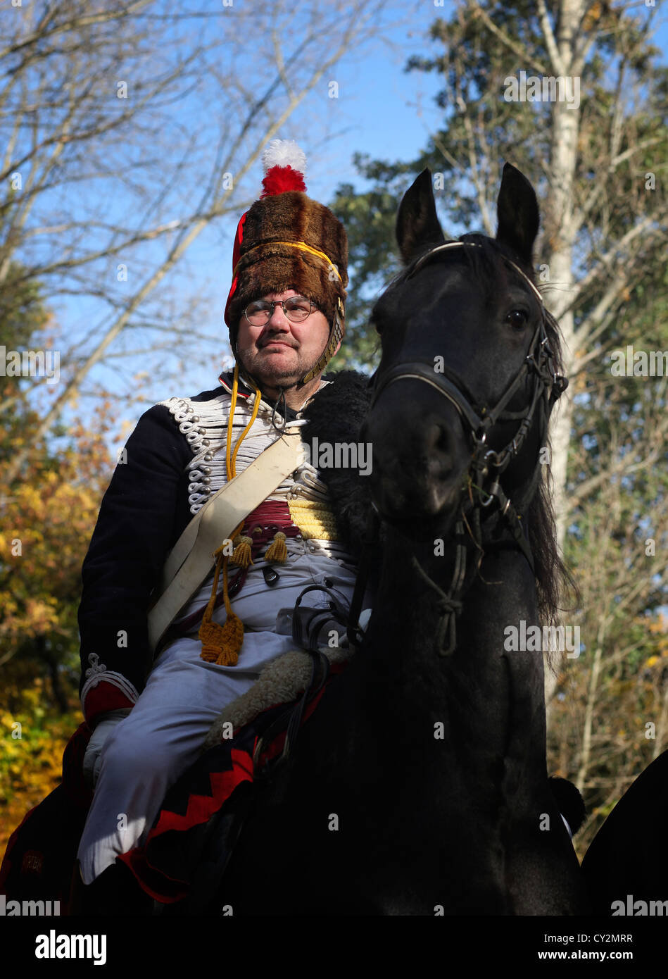 Hussar on horseback during the reenactment of the Battle of Leipzig or Battle of the Nations on October 1813 at Leipzig, Germany Stock Photo