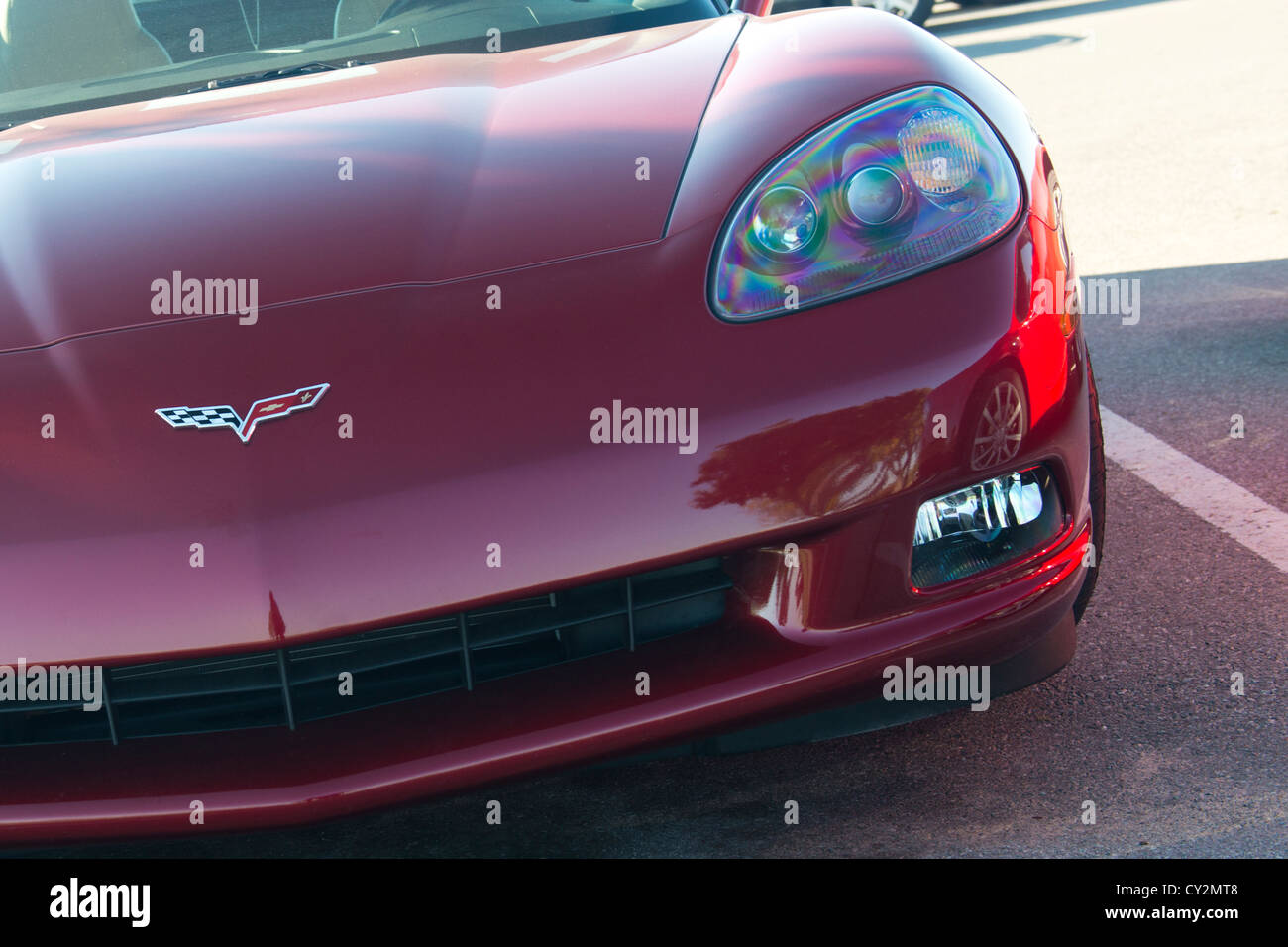 Chevrolet Corvette sports car front end in red. USA Stock Photo