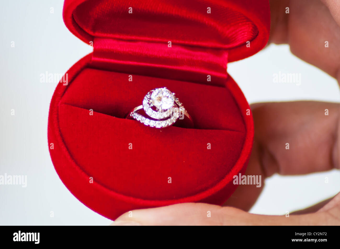 diamond ring in woman hand Stock Photo