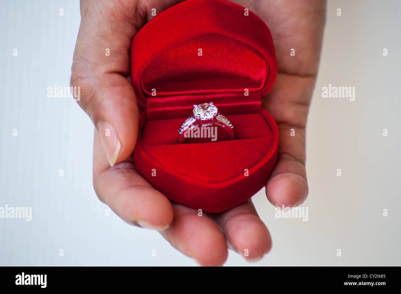 diamond ring in woman hand Stock Photo