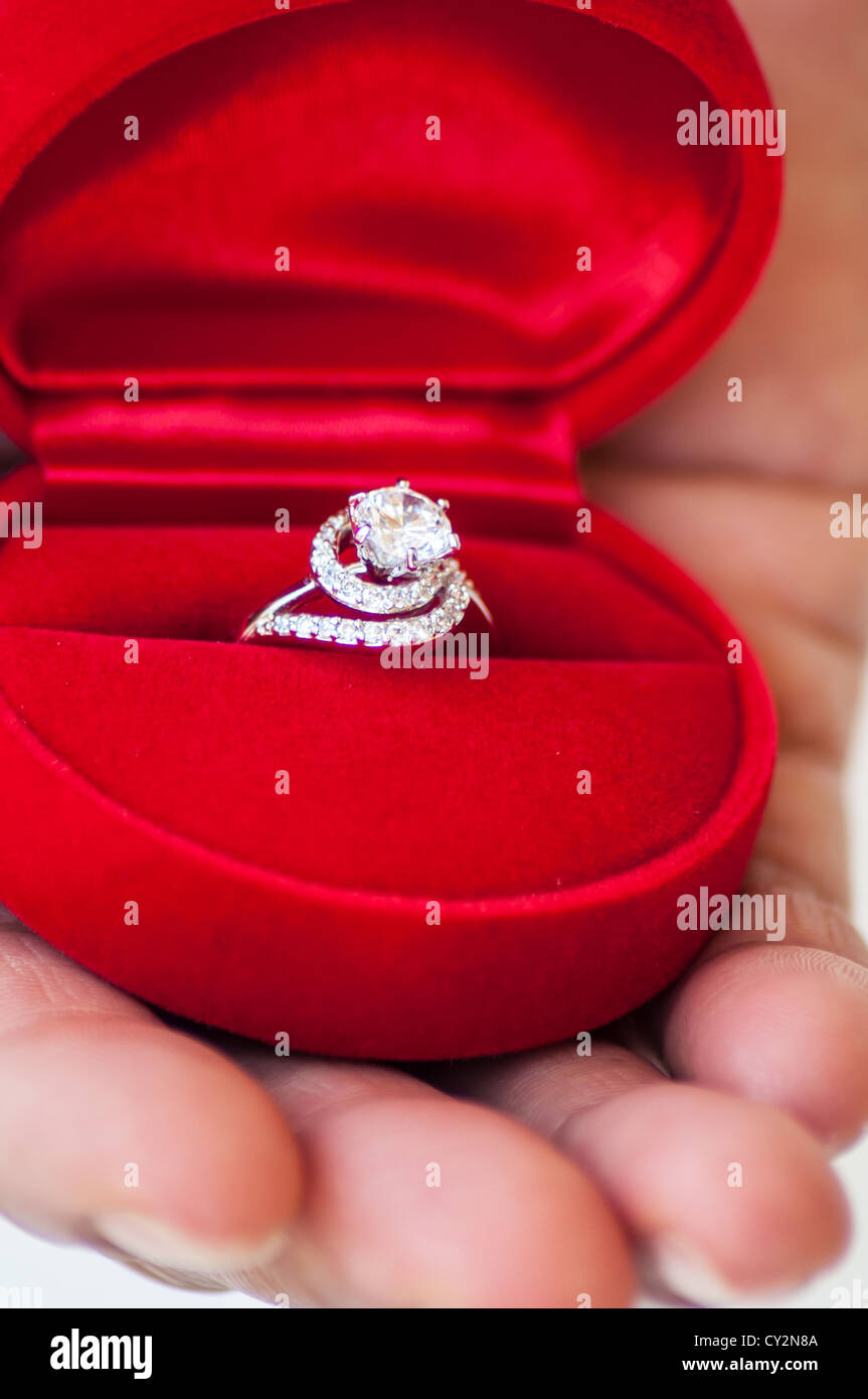 diamond ring in woman hand Stock Photo