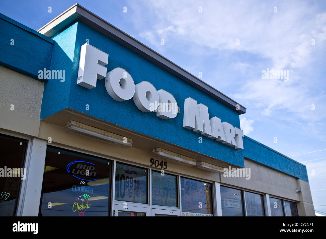 A convenience store / Food Mart store front sign Stock Photo