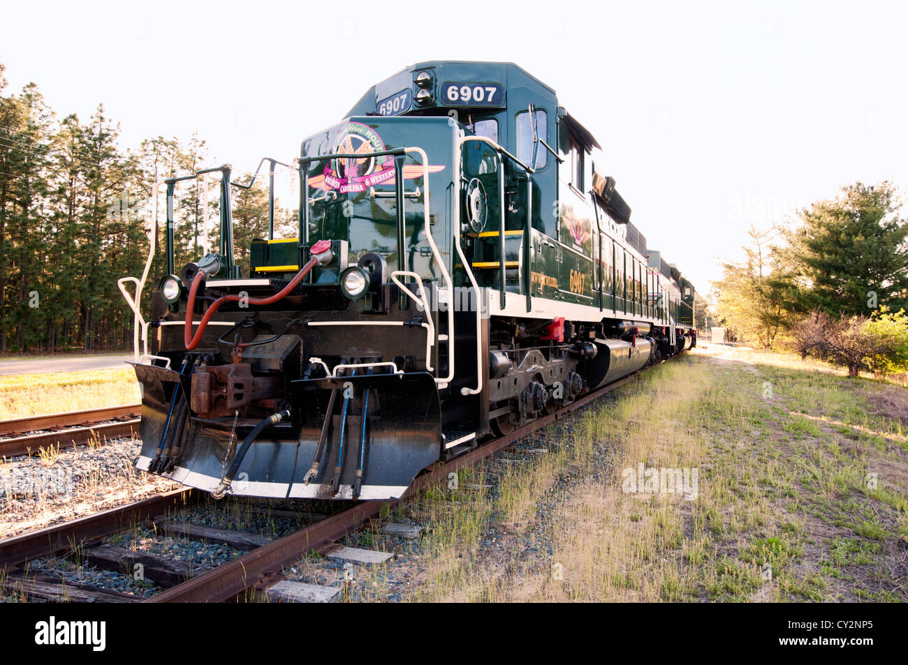Train on tracks in Aberdeen North Carolina (The Carolina Route) (Aberdeen Carolina & Western) Stock Photo