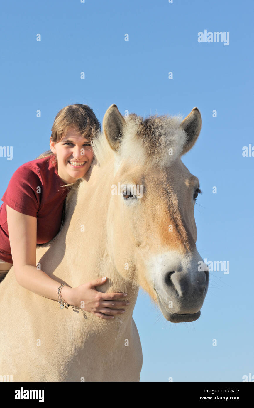 Girl on Norwegian horse Stock Photo Alamy