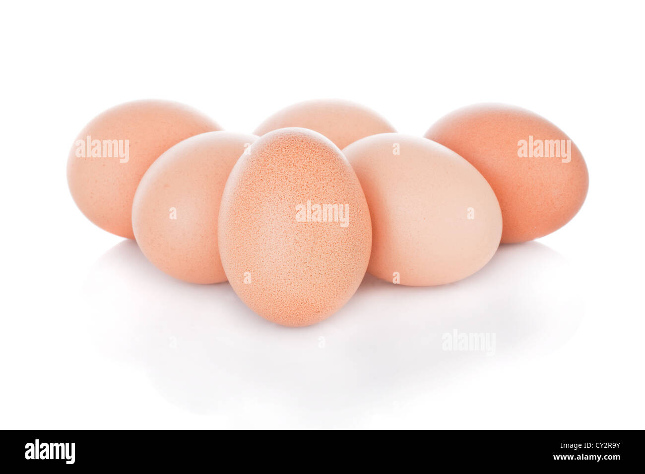 Half dozen brown chicken eggs isolated on white background Stock Photo