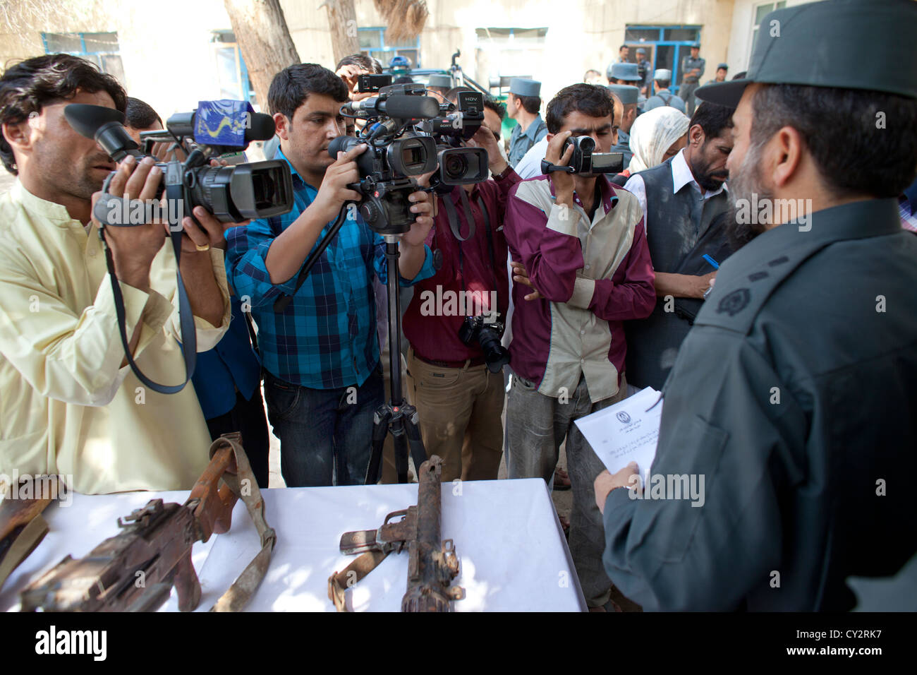 afghan police in Kunduz give a press conference about preventing a bomb explosion. Stock Photo