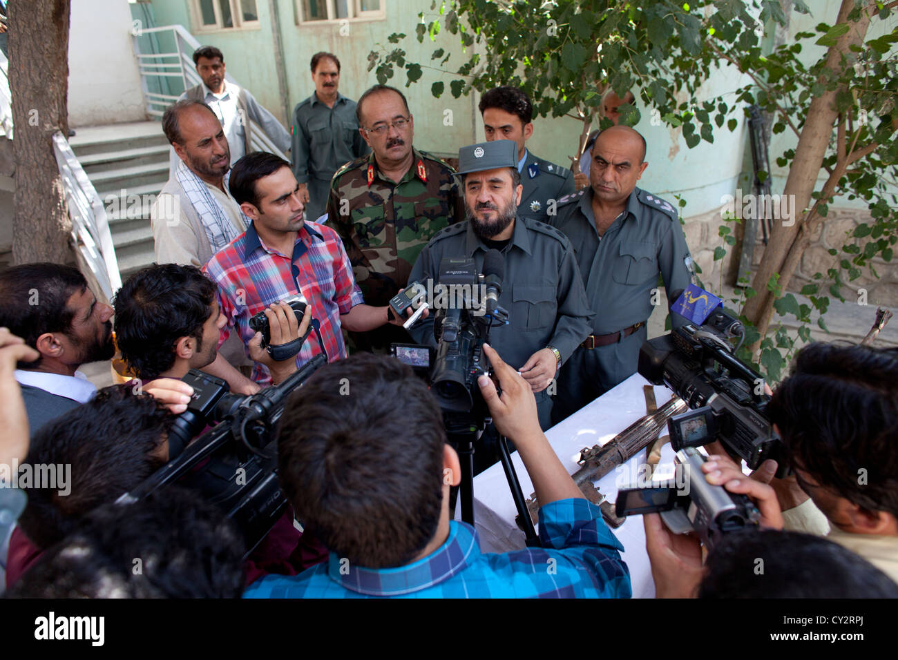 afghan police in Kunduz give a press conference about preventing a bomb explosion. Stock Photo