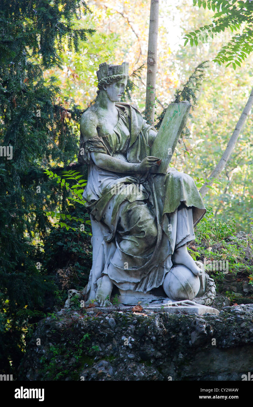 Historic statue in the Giardini Indro Montanelli public park in Milan, Italy Stock Photo