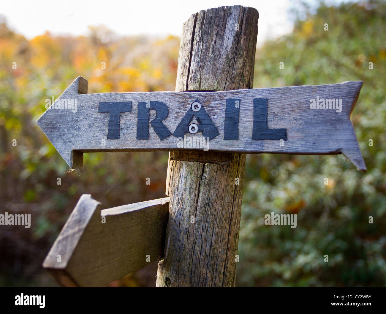 A sign at the entrance to a hiking trail Stock Photo