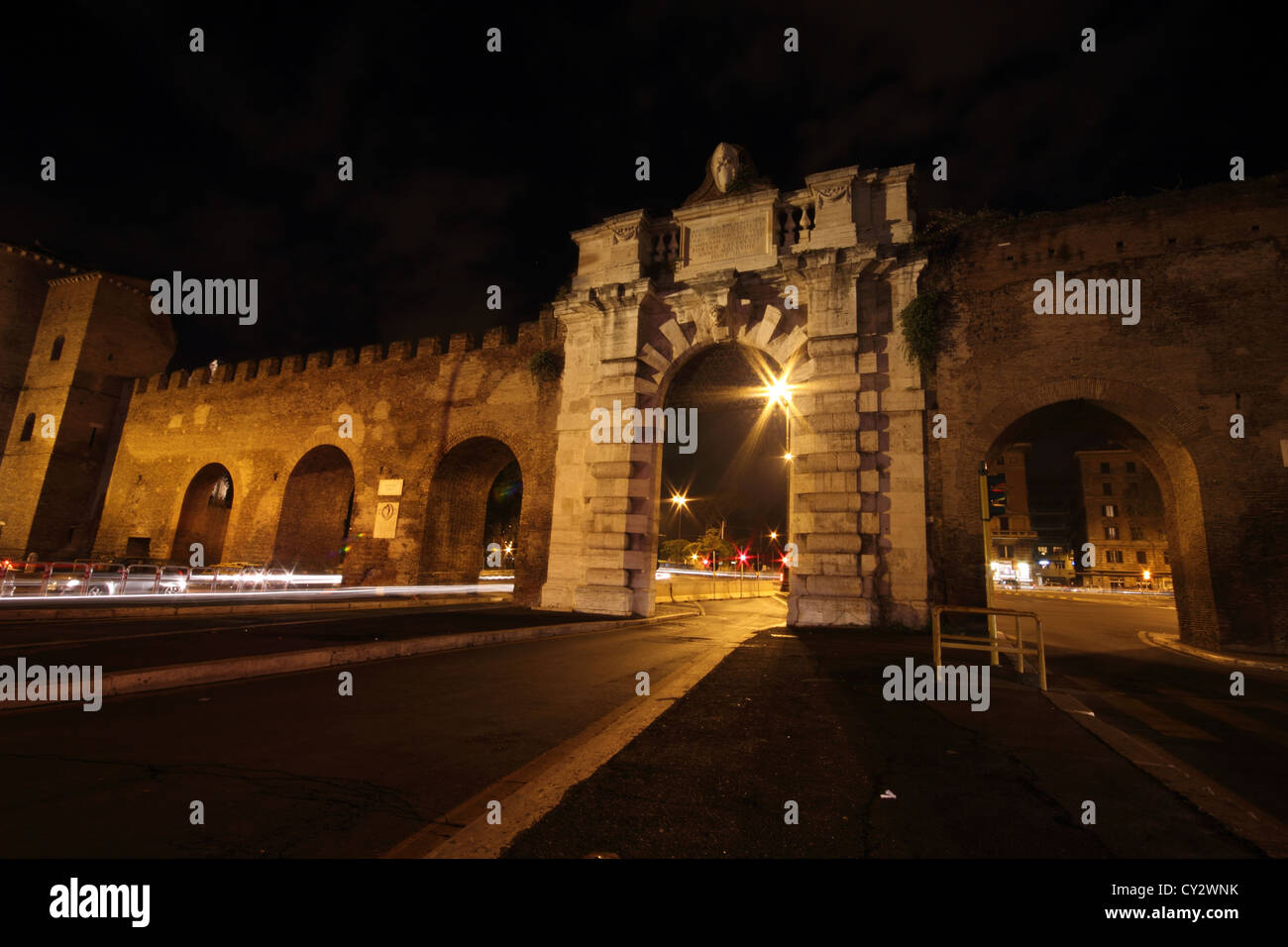 a Beautiful picture of Porta Portese by night, dal lato di Via Portuense  Rome, Roma, Italy, travel, arch, Roman ruins Stock Photo - Alamy