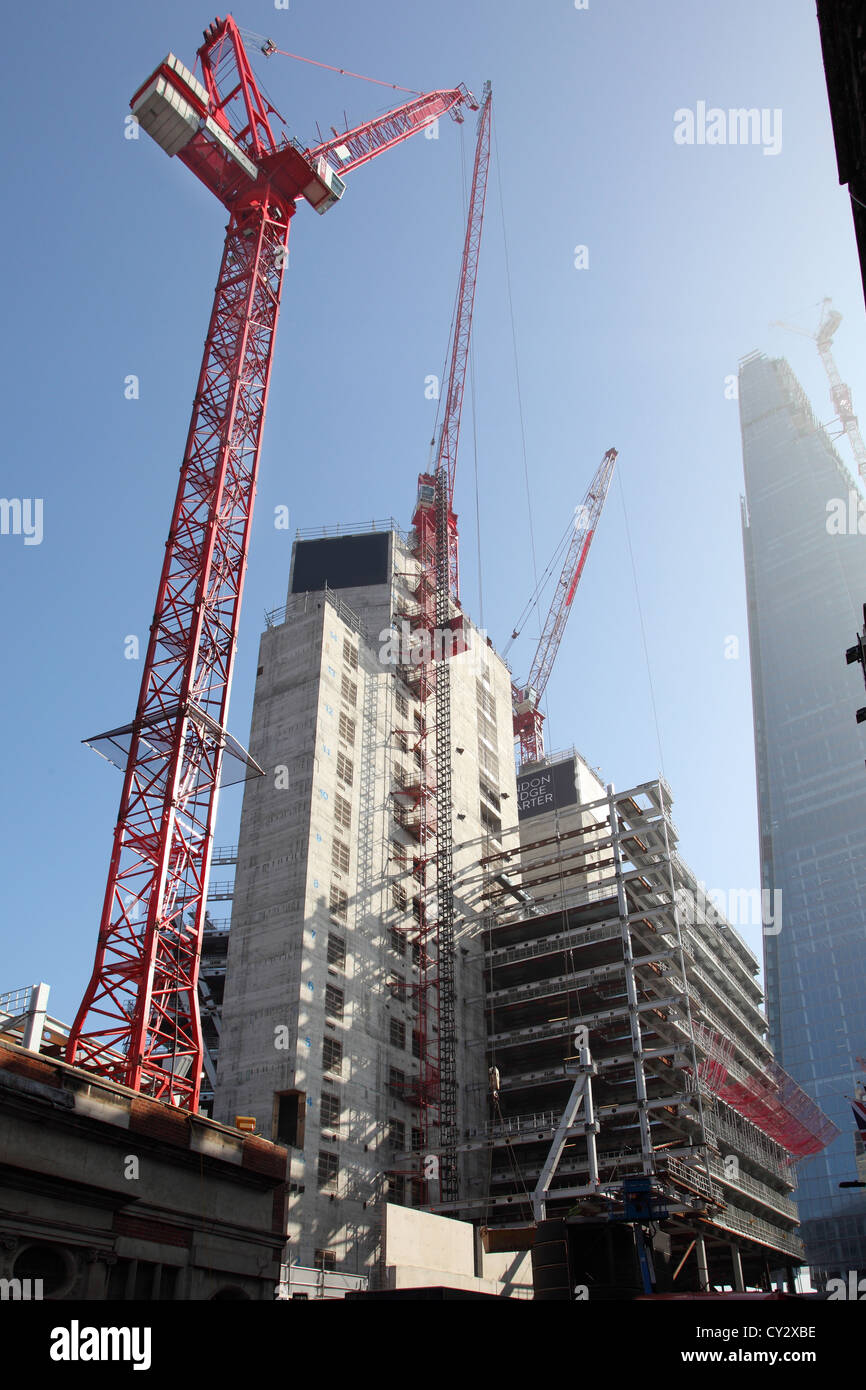 Tower cranes on the construction site at London Bridge Place south of