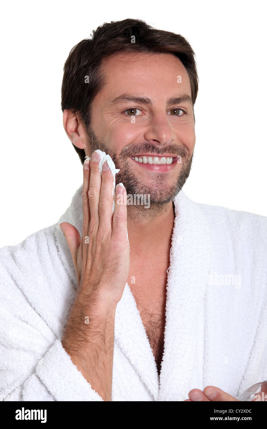 man applying shaving cream Stock Photo Alamy