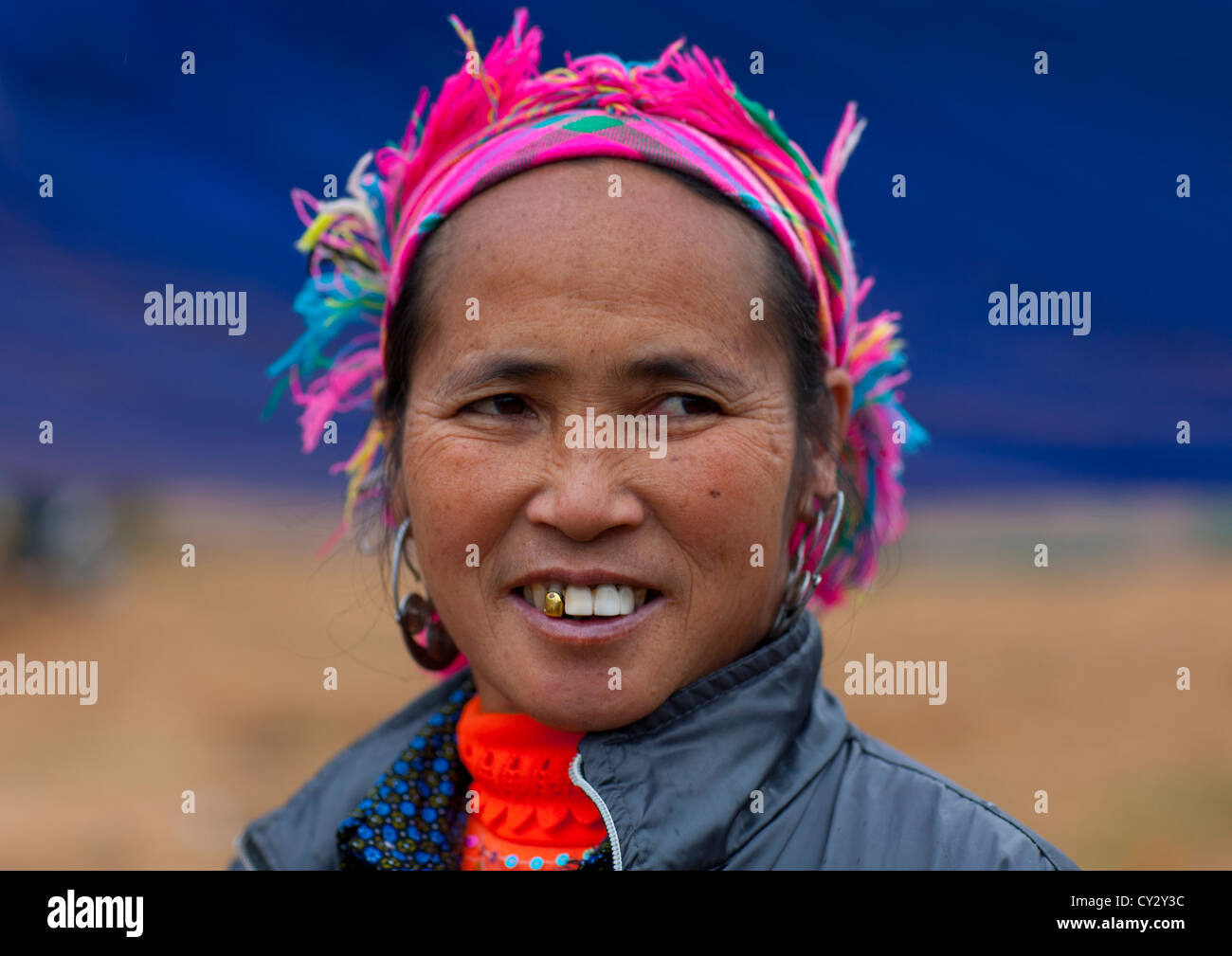 Woman With A Colourful Headscarf, Sapa, Vietnam Stock Photo