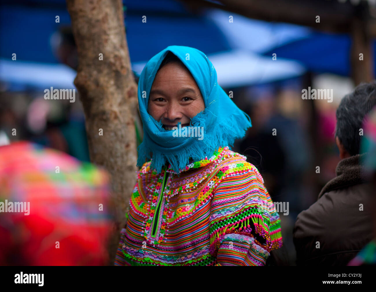 Veiled Flower Hmong Woman, Sapa, Vietnam Stock Photo