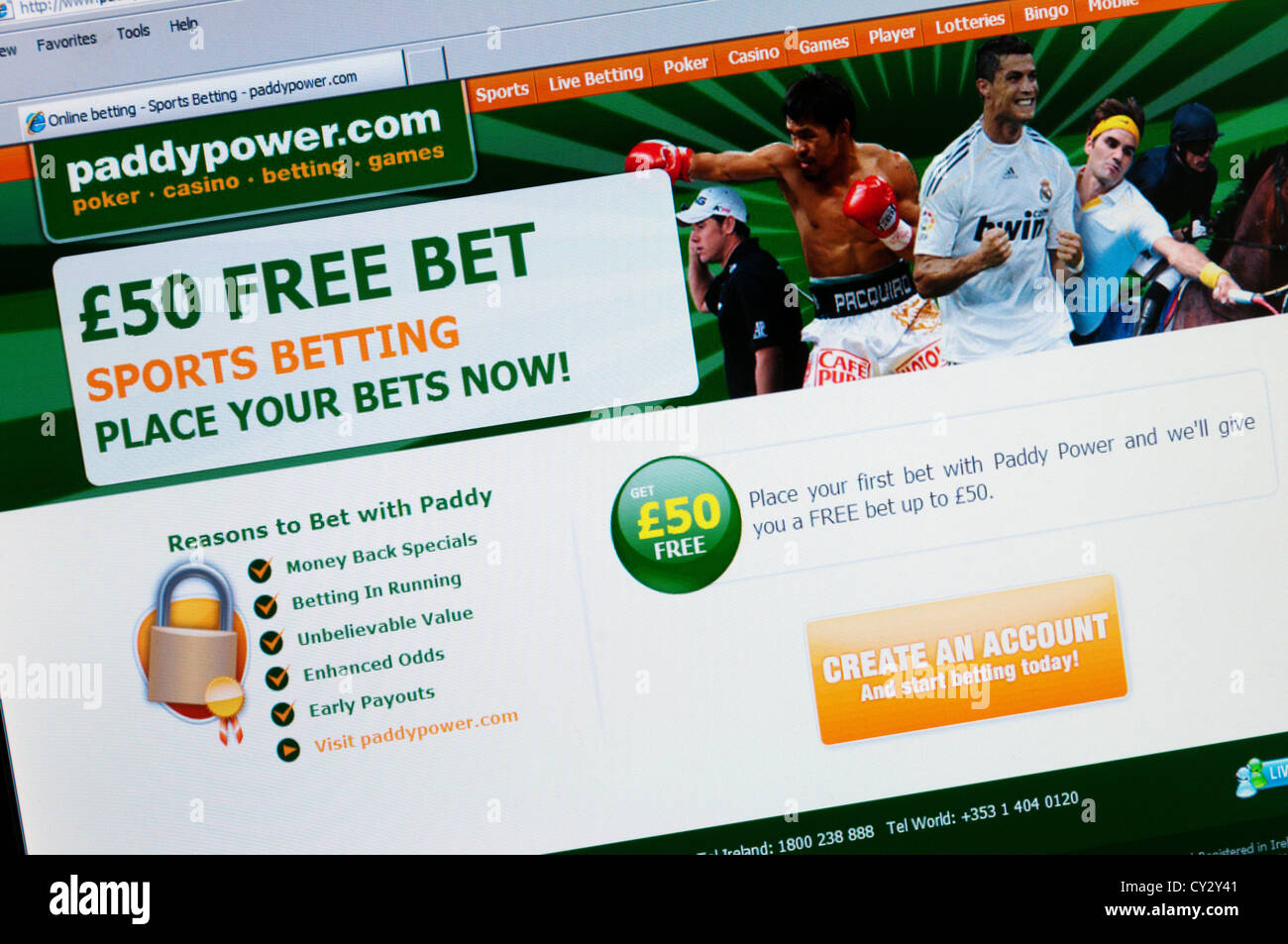 Home page of the Paddy Power online betting web site. Stock Photo