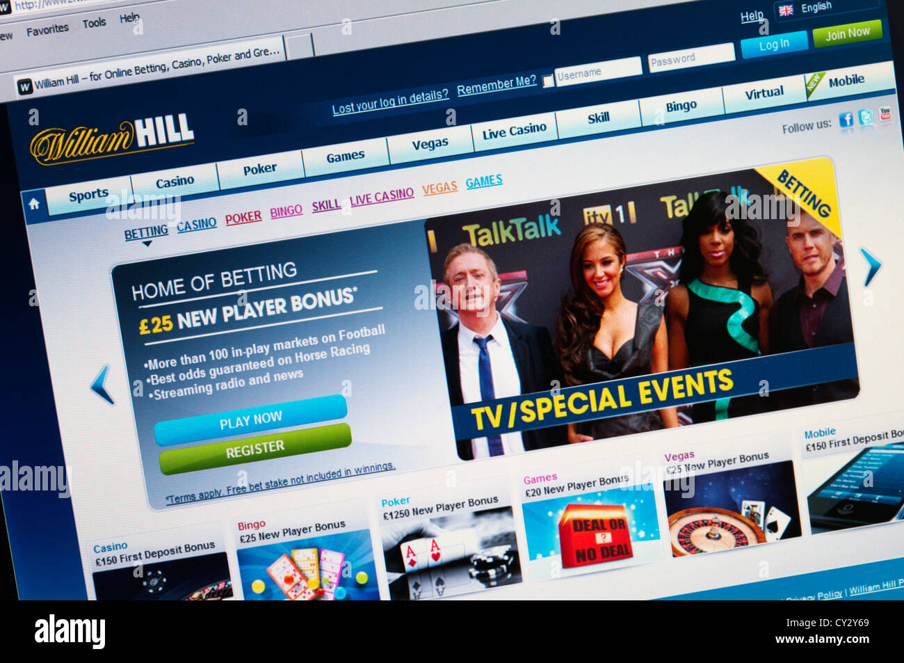 Home page of the William Hill online betting web site. Stock Photo