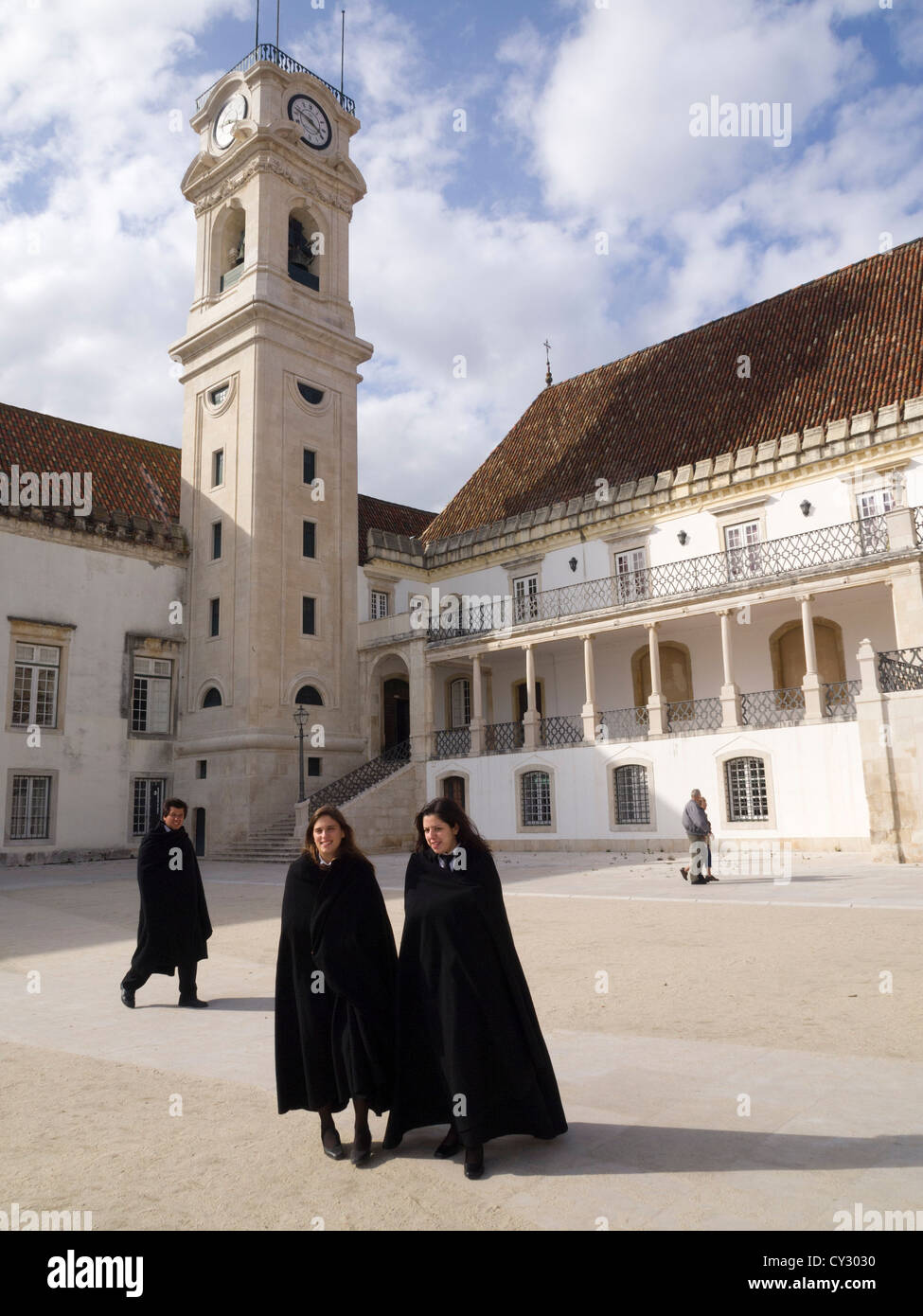 University of Coimbra students with traditional academic attire including black cape Stock Photo