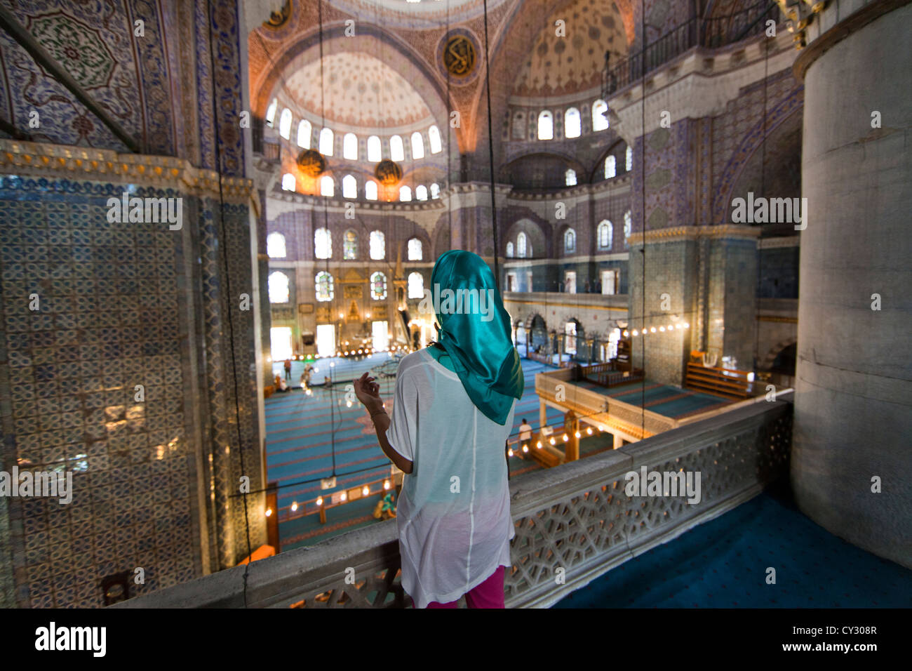 Interior of the Sultan Ahmed (Blue) mosque, Istanbul Stock Photo