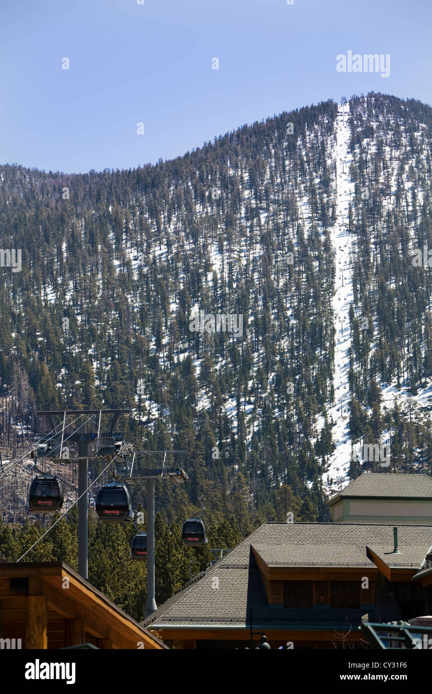 Heavenly Valley Gondola terminal at Lake Tahoe, California in the spring with the ski slopes in