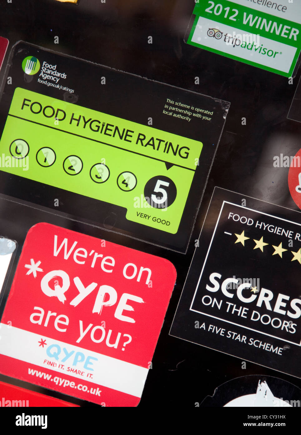 Food Standards Agency "Scores on the Doors" hygiene rating on restaurant  door, London Stock Photo - Alamy