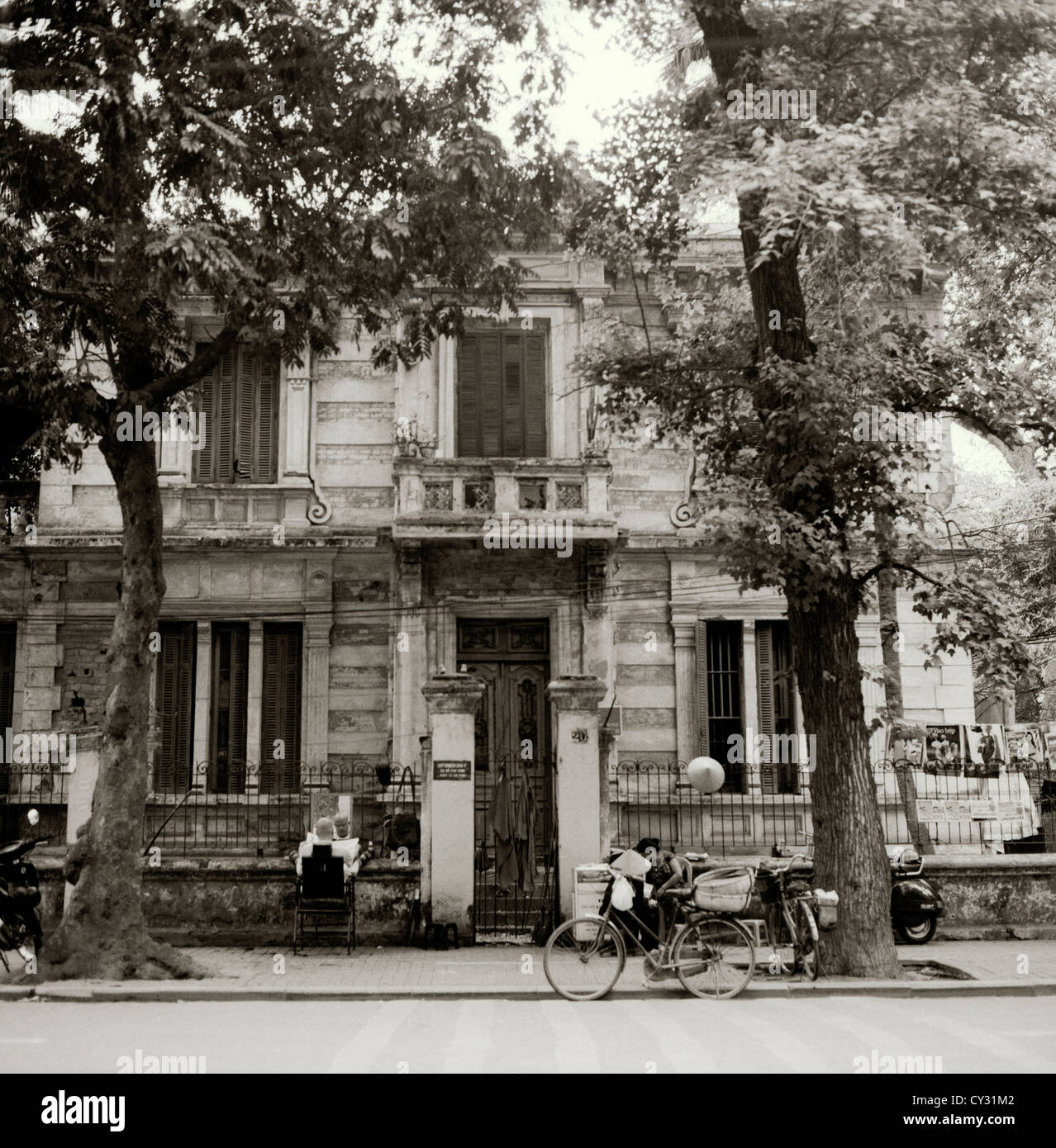 French Colonial traditional house in Hanoi in Vietnam in Far East Southeast Asia. Housing Tradition Street Scene Houses Building Architecture Travel Stock Photo