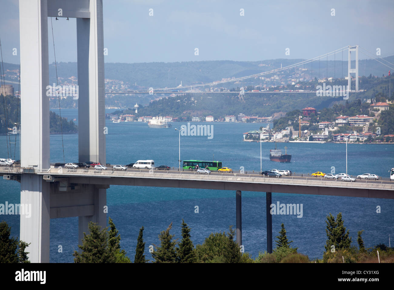 view from the eastern side of Istanbul on the Bosphorus bridge Stock Photo